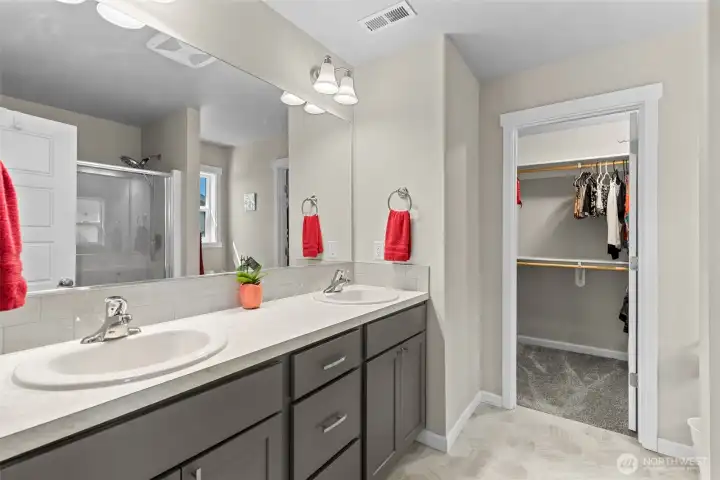 Primary Bathroom, Dual Vanities, Oversized Closet