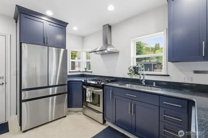 Stainless steel appliances offer a modern touch.
