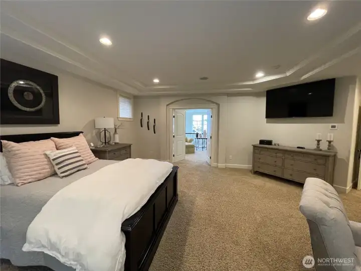 FROM PRIMARY SUITE a LOOK at the BALCONY-SITTING ROOM w/a PEAK at 2nd STORY LIVING ROOM WINDOW