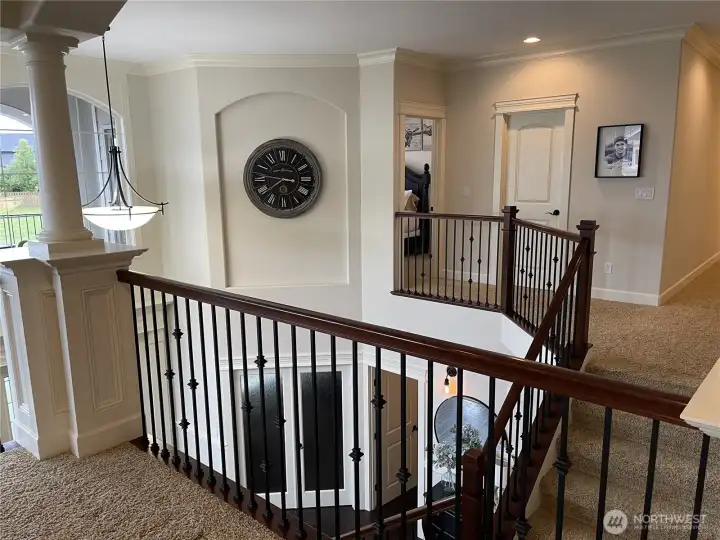 FROM GRAND SUITE SITTING ROOM VIEWING the ENTRY CLOCK, BDRM #1 & DOOR to JACK & JILL BATH ROOM