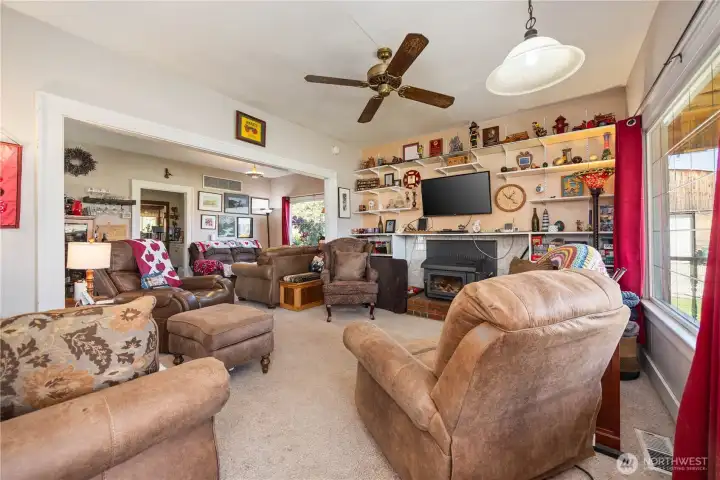 Wood burning fireplace great open living spaces