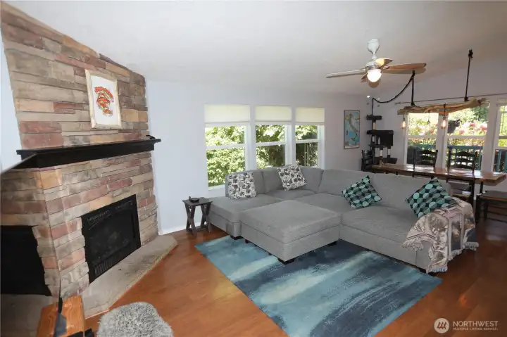 Beautiful stone propane fireplace makes for the most cozy evenings.