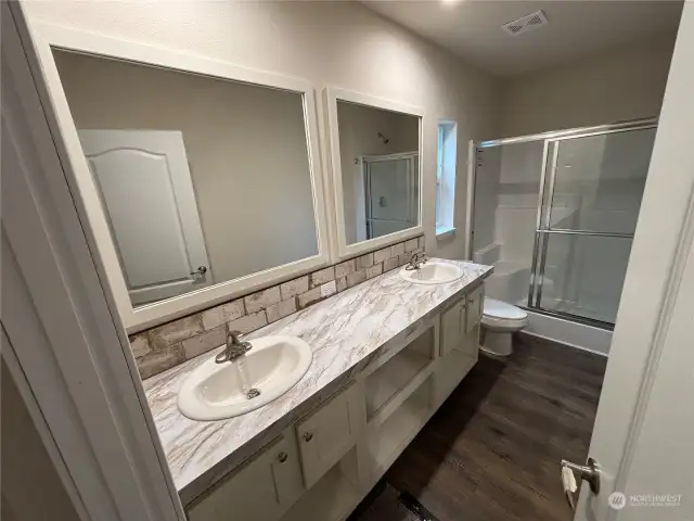 Master Bath with Double Vanity and Shower