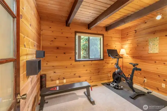 The second main level bedroom is currently being used as a workout room.