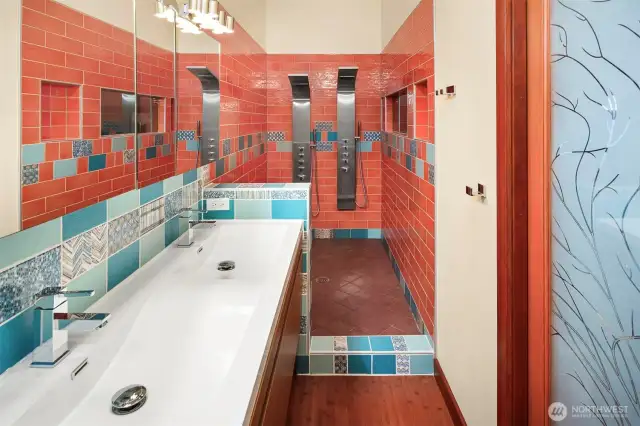 Two headed specialty shower with views!