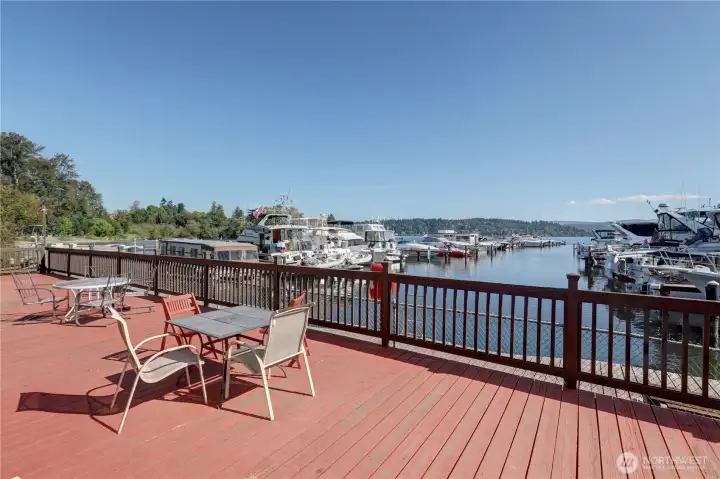 More relaxing space overlooking a marina.