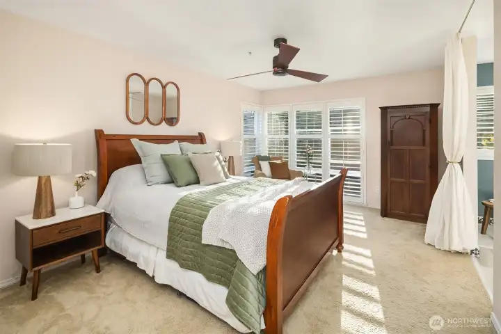Don't miss the exterior sun shade (leveraged via remote control). The exquisite plantation shutters really elevate this room.