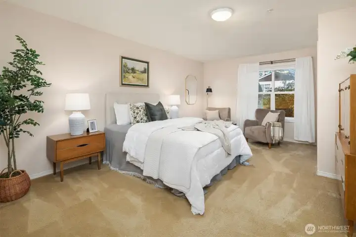 A huge basement guest room with its own separate entry from the outside. Stairless MIL living is possible.