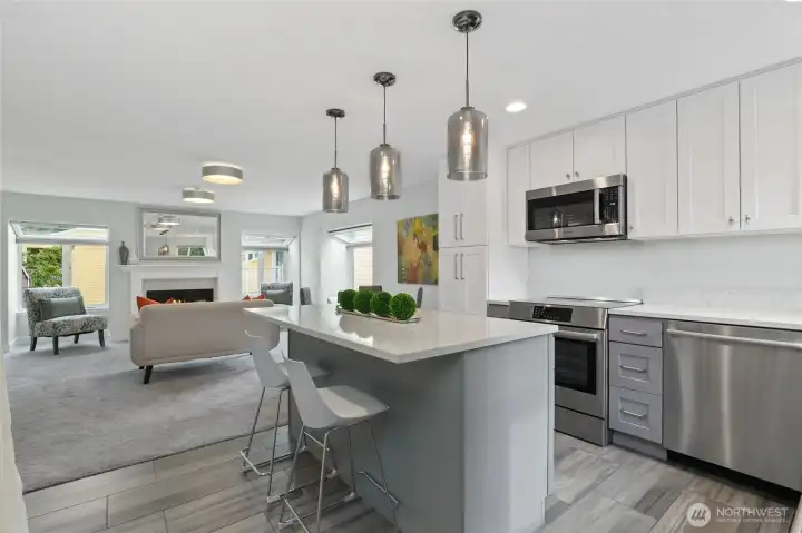 Gorgeous chefs kitchen with Boch / GE appliances. Modern Farm Sink and deep storage pantry