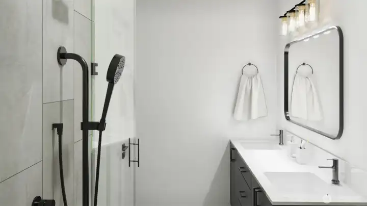 Spa-inspired bathroom with designer tile. (digital renderings)