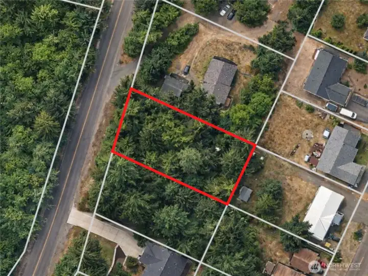 Overhead view with approximate boundaries in red.