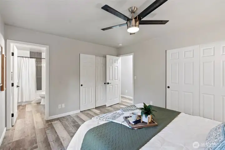 Double closets and full bath off primary