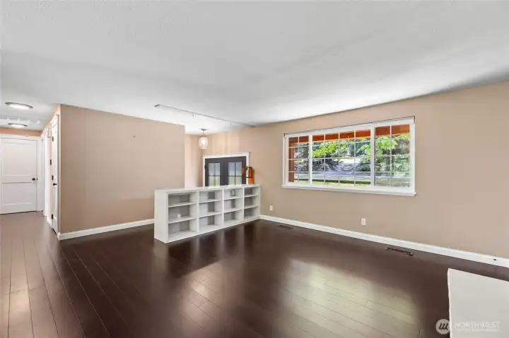 living room. Bamboo floors are dark brown.