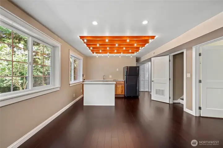 Kitchenette downstairs. Custom lighting throughout