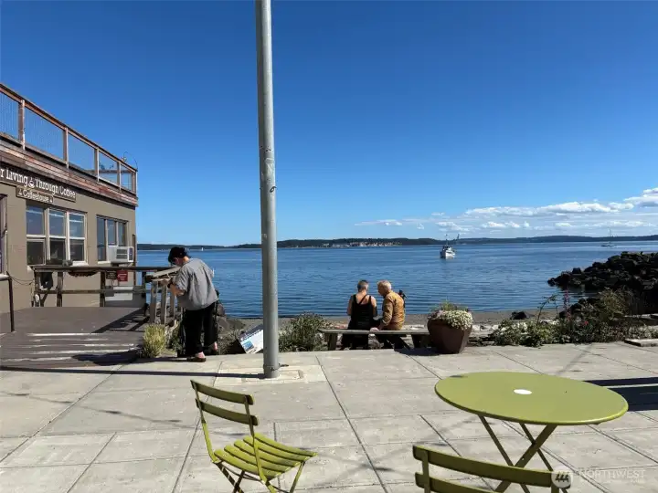 Cafe patio overlooking water