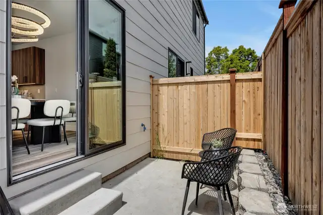 Private fenced backyard