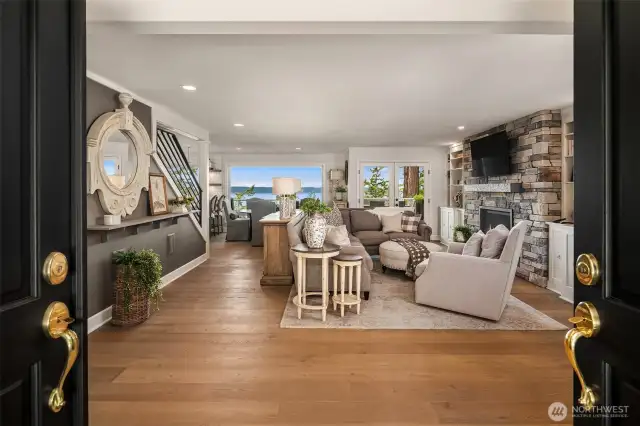 Enter into the living room and immediately see the westerly views through the picture windows.