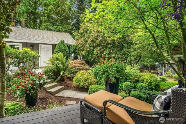 Winding pathways and colorful flowers are everywhere throughout the property.