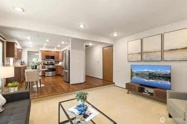 Easy, effortless flow from the kitchen into the family room.