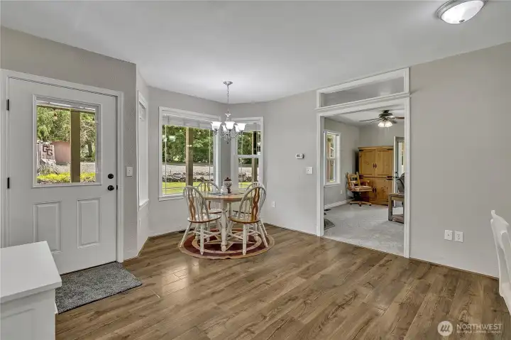 Intimate eating nook overlooks the backyard.