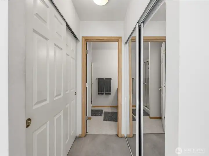 Primary suite features a walk-in closet, 2nd closet & en suite.