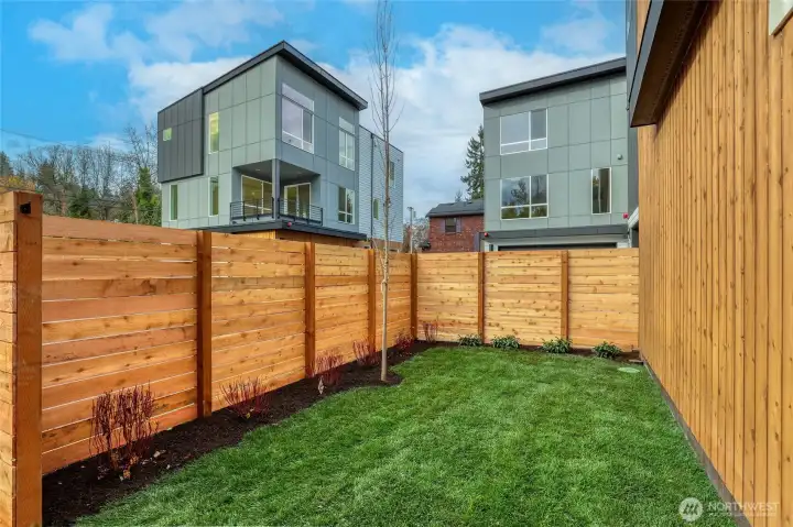 Private fenced yard.