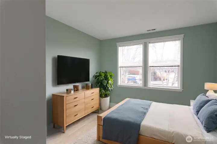 Another view.  All windows have window treatments.