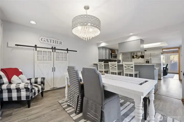 with this cute barn door style closet there is plenty of space for all your storage, or a place the fur baby’s can call a home.