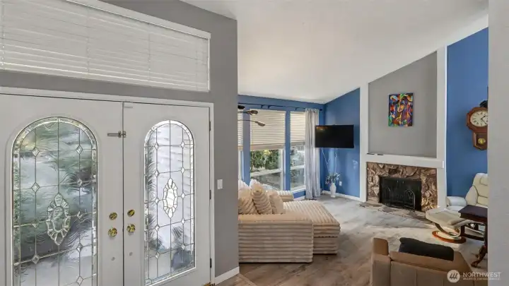 A warm welcome with beautiful glass doors and a glimpse of the living room
