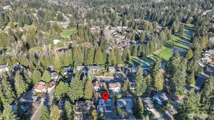 A beautiful aerial view of this quiet Fairwood Greens home