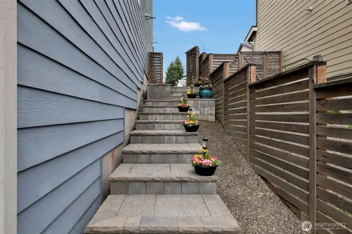 Eastside Stairs to Patio and lower level Entrance