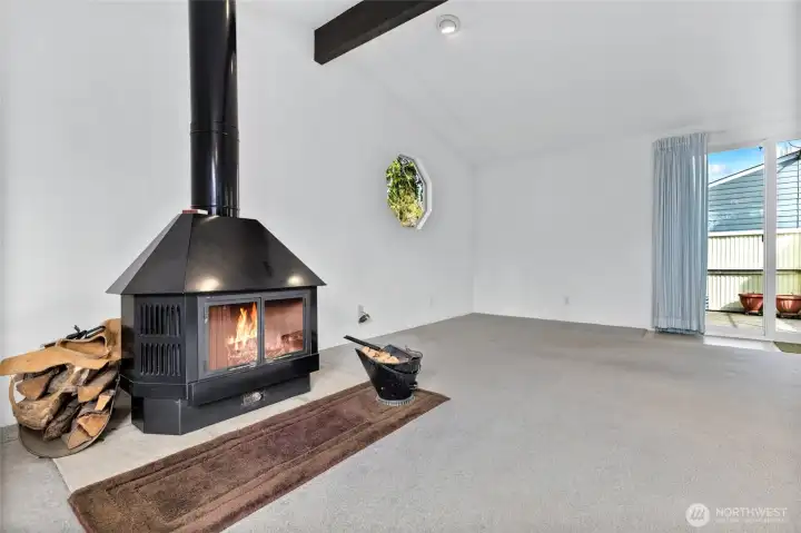 Warm and cozy wood stove.