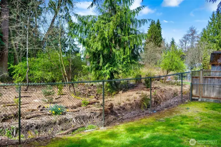A babbling stream just beyond the fence.