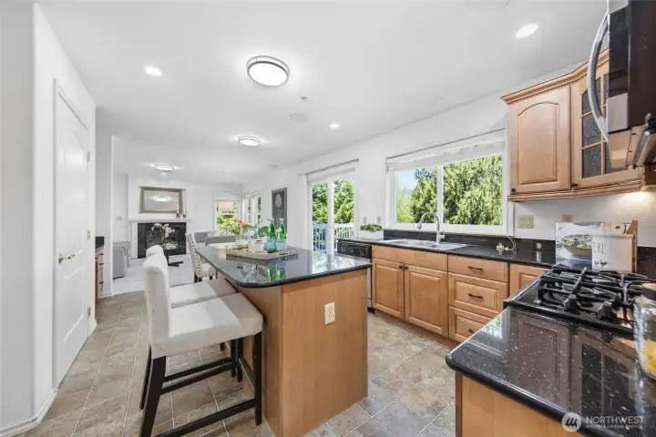 Kitchen has center island.