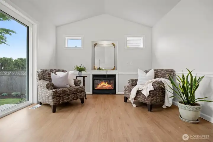 The gas fireplace offers the perfect place to cozy up with a good book or a great friend, favorite beverage in hand - where you'll lose track of time enjoying the magic of being at home. The gas fireplace offers the perfect place to cozy up with a good book or a great friend, favorite beverage in hand - where you'll lose track of time enjoying the magic of being at home.