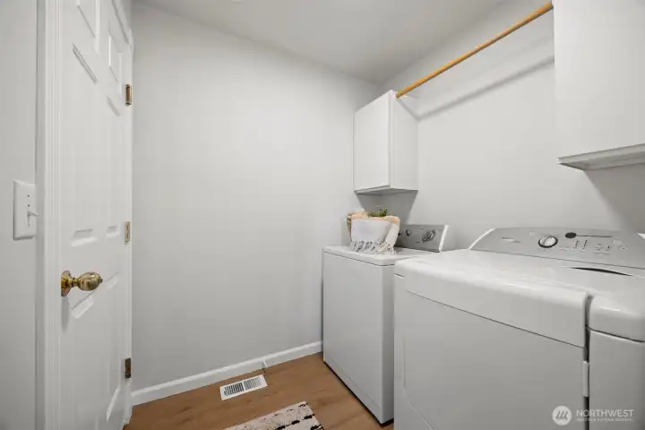 The laundry room is located directly off the garage, and is the perfect drop zone/mud room for everything the PNW throws our way. The laundry room is located directly off the garage, and is the perfect drop zone/mud room for everything the PNW throws our way.