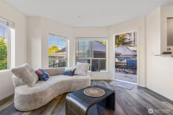 Bay windows fill the home with natural light