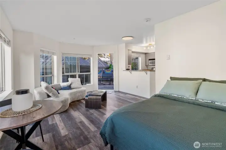 Bright interior with windows on multiple sides