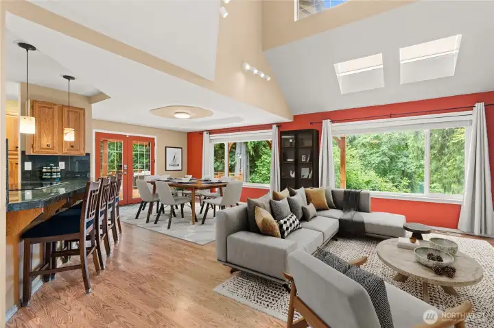 Living Room, Dining, Kitchen (Partially Digitally Staged)