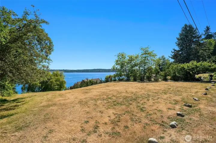 Waterfront meadow is a sweet spot for picnics, complete with a weeping willow tree!