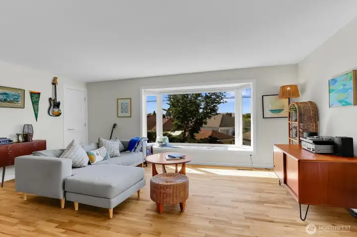 Bay window with views of the Olympics.