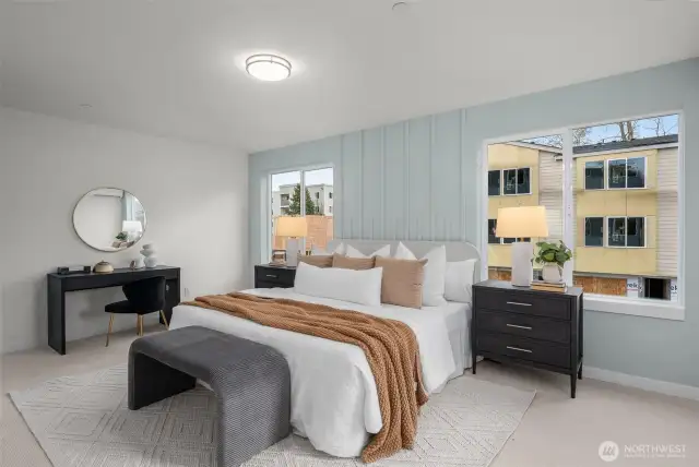 Mornings just got way better. This primary suite is the perfect blend of comfort and style, featuring plenty of space to unwind, recharge, and start your day feeling great!