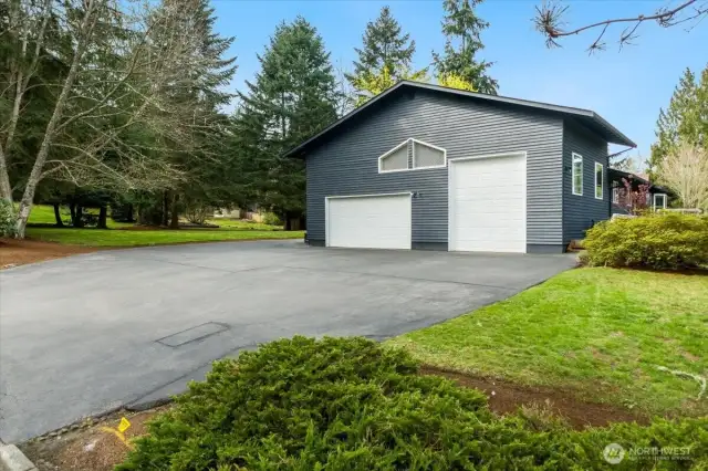 3- car garage. RV bay has workshop with its own electrical outlet.