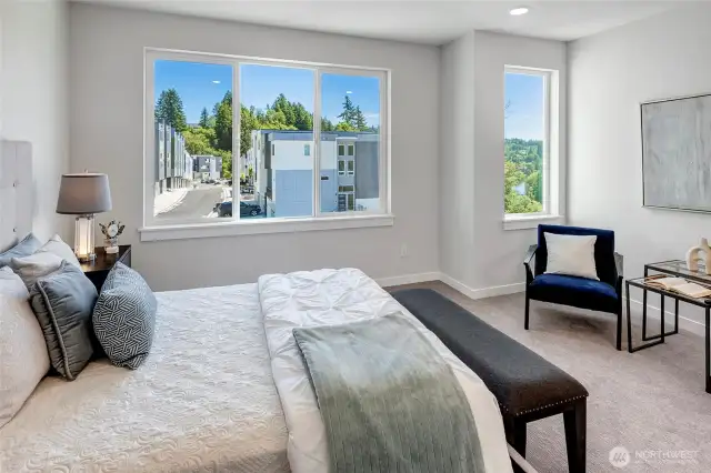 Stunning view of Sammamish River out of primary windows (photos of lot34, same floorplan)