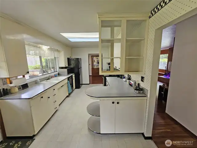 Lot of countertop space. Built in display cabinet