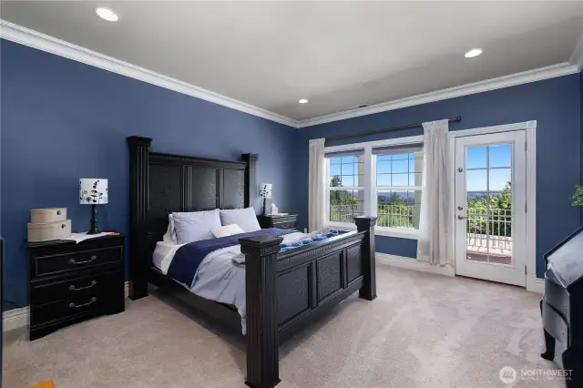 Bedroom with balcony views.