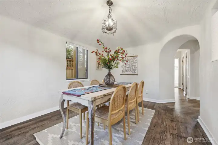 The dining room is light and bright and a perfect place to entertain in the coming holidays.