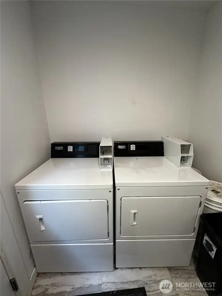 coin-op dryers in shared laundry room