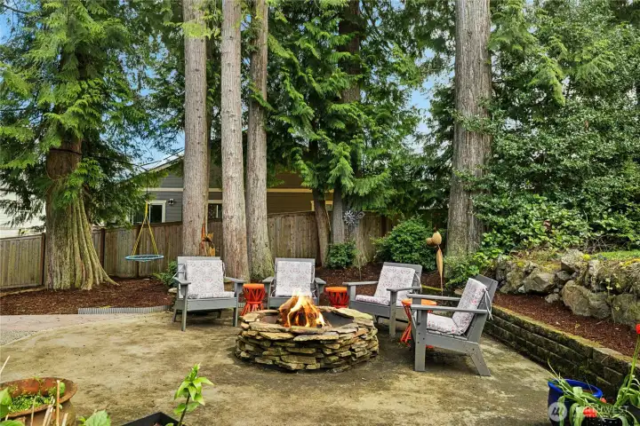 Woodland fir pit patio