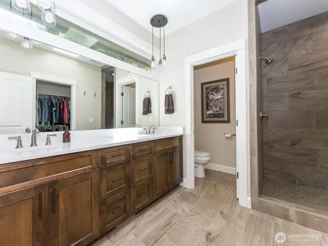 Owner’s Suite Bathroom: Double Sinks, Walk-in Closet and Double Shower Heads in Walk-in Shower